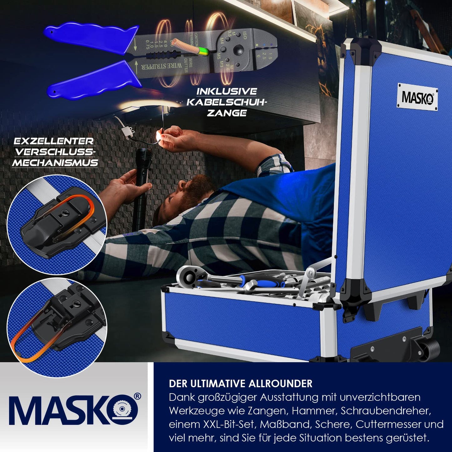 MASKO® 969-piece tool kit toolbox tool chest tool trolley professional 969 parts quality tools - Blue