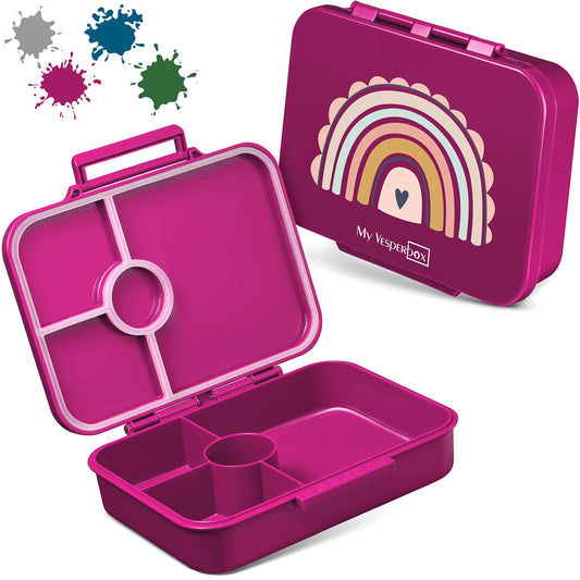My Vesperbox - Bia - Bento Box Children - NEW - REINFORCED LOCKS - Leak-proof & BPA free - extremely durable - Lunchbox - ideal for kindergarten and school... (Purple - Rainbow)