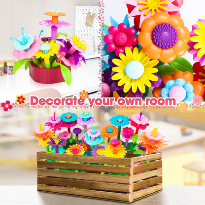Fivejoy Flower Garden Toy for 3+ Year Old Girls, Montessori Toy Flower Building Blocks Motor Skills Toy, DIY Toy for 3-5 Year Old Girls and Boys, Birthday Gift