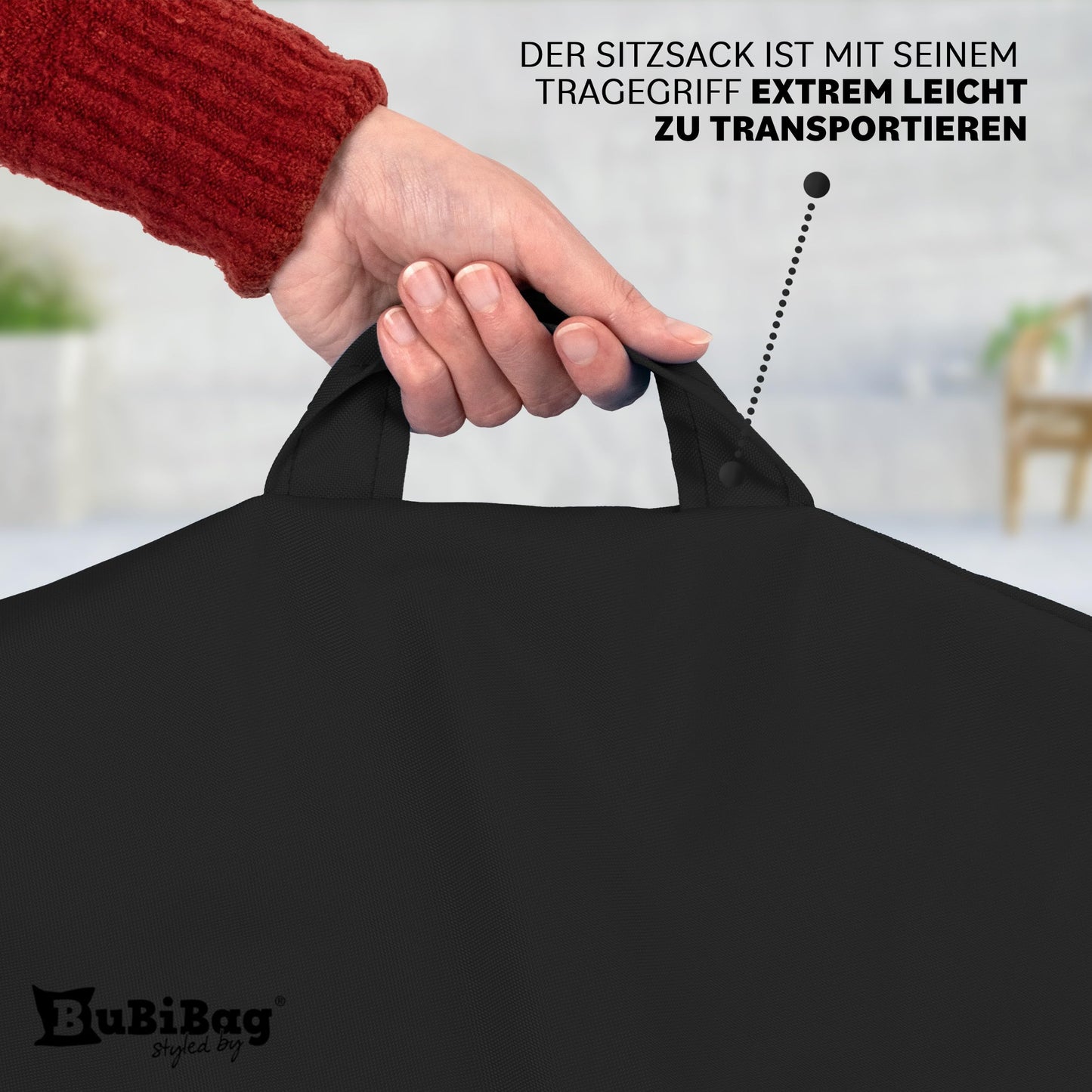 BuBiBag Premium 2-in-1 bean bag with filling for kids & adults | for outdoor & indoor use | seat cushion floor pillow | play & relax | water and dirt repellent (Black, 100 cm)