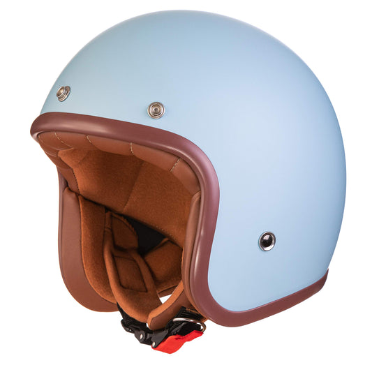 Miss Irmi retro Vespa helmet, jet helmet with sun visor, scooter helmet for women and men in elegant vintage look, quality according to ECE standard, light blue matte