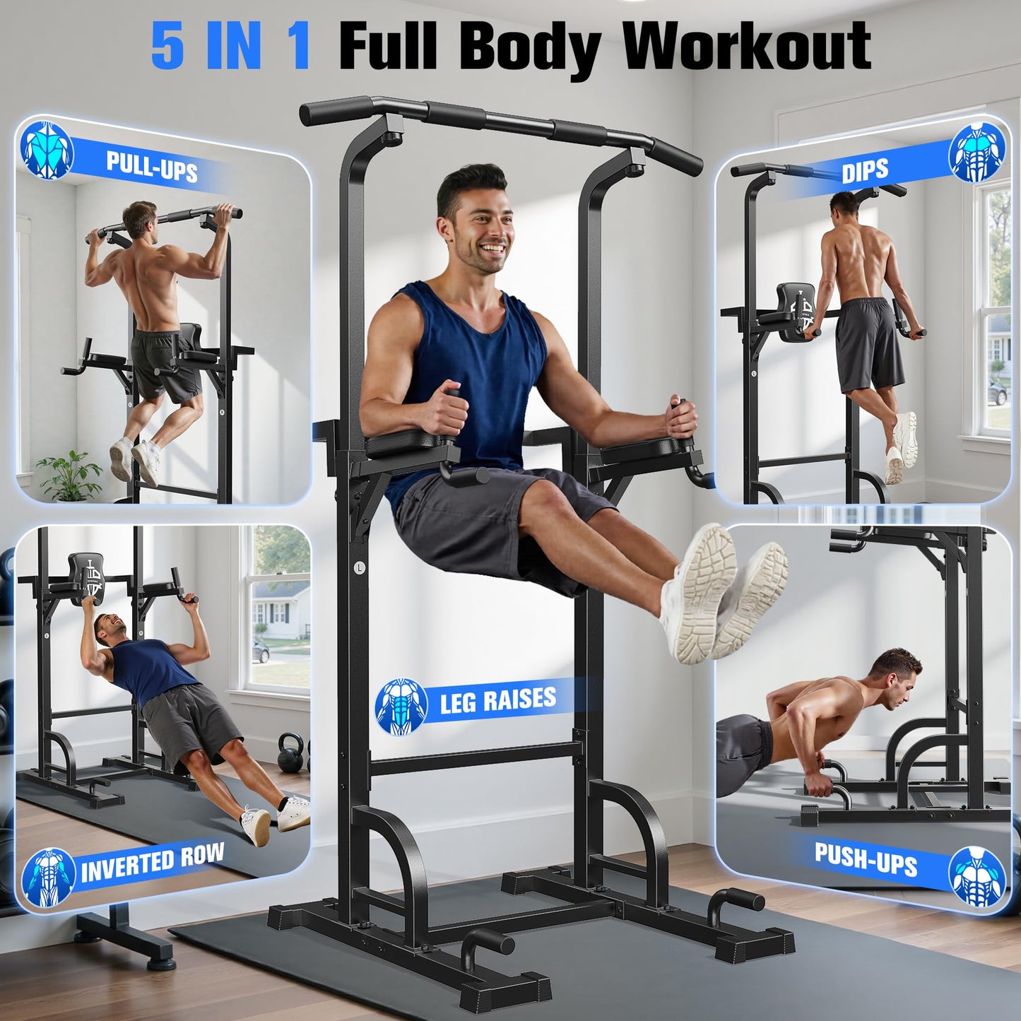 Sportsroyals Power Tower, Dip Station, Pull-Up Bar for home fitness gym strength training equipment, 204 kg.