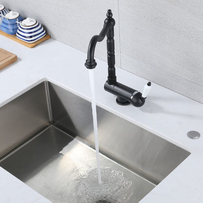 SJQKA Black Kitchen Faucet, Pre-Window Kitchen Tap Foldable 180°, Brass Single Lever Kitchen Mixer Tap 360° Rotatable (frosted/black)