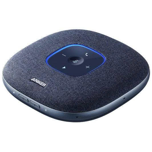 Anchor PowerConf S3 Bluetooth speakerphone features 6 mics, improved voice pickup, 24-hour call time, app control, Bluetooth 5, USB C, and compatibility with popular platforms. Ideal for home offices.