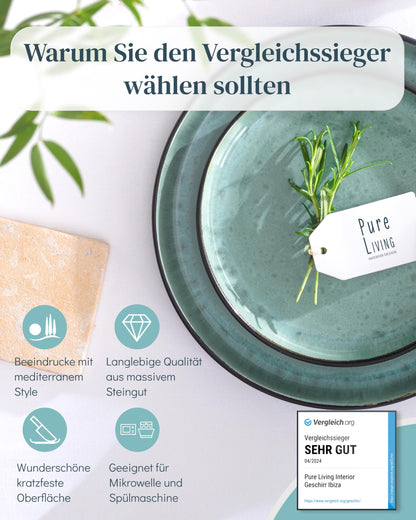 Stoneware dinnerware set for 6 people Ibiza 18 pcs. WINNER, Beautiful Mediterranean stoneware dinnerware set, bowl and plate set, tableware for 6 people, dinnerware sets Pure Living in Sage Green.