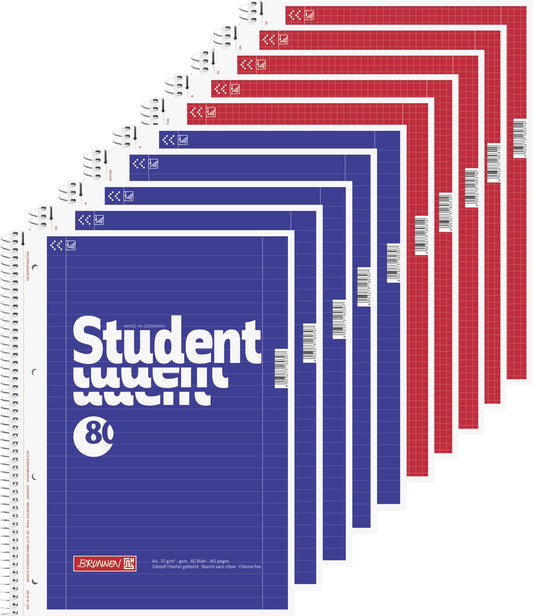 College notebooks student A4 size, ruling 27, lined 80 sheets + 5 fountain college notebooks 28 squared, white.