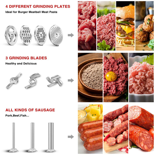 Meat grinder accessory for KitchenAid Artisan - Meat grinder Kitchen Aid includes 3 sausage fillers, 4 grinding plates, 2 blades, burger press, cleaning brush (Artisan not included, accessory only)