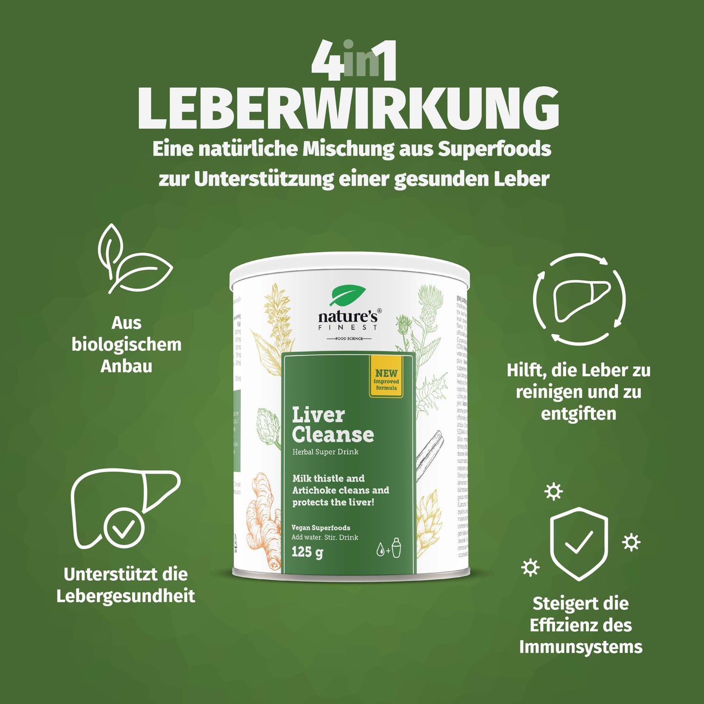 Nature's Finest Liver Cleanse Powder - Liver Complex with Milk Thistle, Artichoke, and Turmeric for Detox - High Potency with 80% Silymarin - No Artificial Additives, Vegan, Tested, 375g
