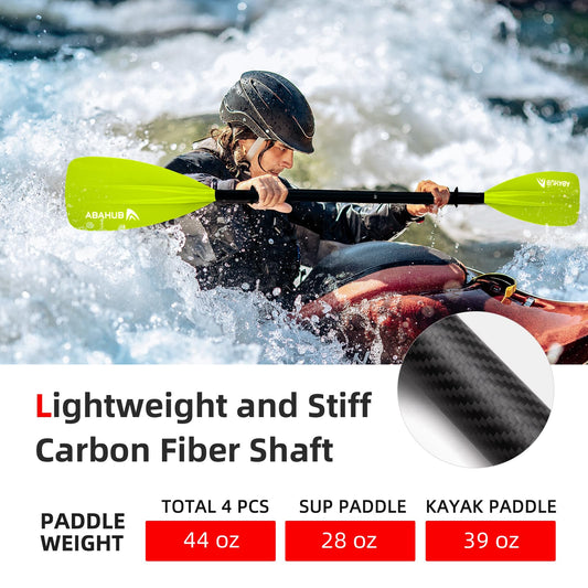 Abahub 4-piece Carbon SUP Paddle/Kayak Oar, adjustable Stand up Paddleboard Paddle, Lightweight Carbon Shaft with green plastic blade
