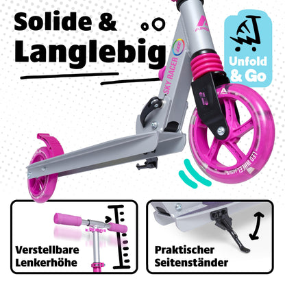 Apollo Skyracer City Scooter with LED light wheels | Scooter for kids 6 years old | City scooter with suspension | Kick scooter for kids and teens | Kids scooter foldable and adjustable in height