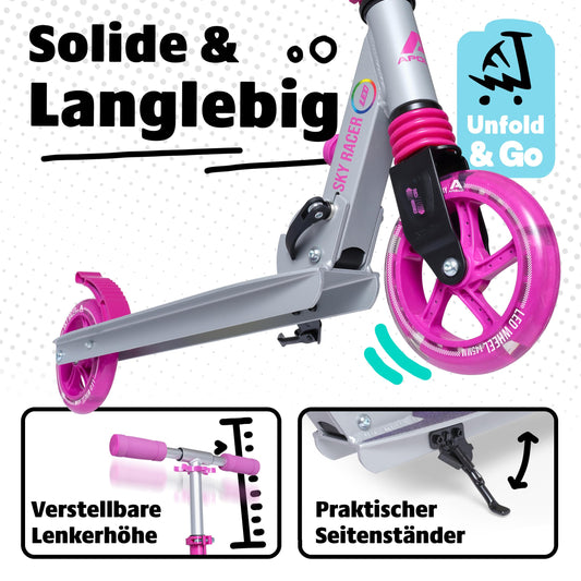 Apollo Skyracer City Scooter with LED light wheels | Scooter for kids 6 years old | City scooter with suspension | Kick scooter for kids and teens | Kids scooter foldable and adjustable in height