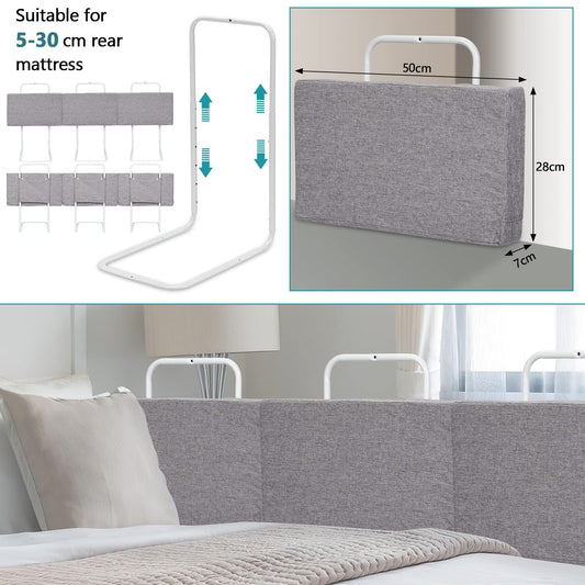 Ikodom bed rail 4x50cm bed guardrail for children 5-hole height adjustable bed guardrail for children, children's bed rail co-sleeping bed for children's bed (200cm, Linen Gray)
