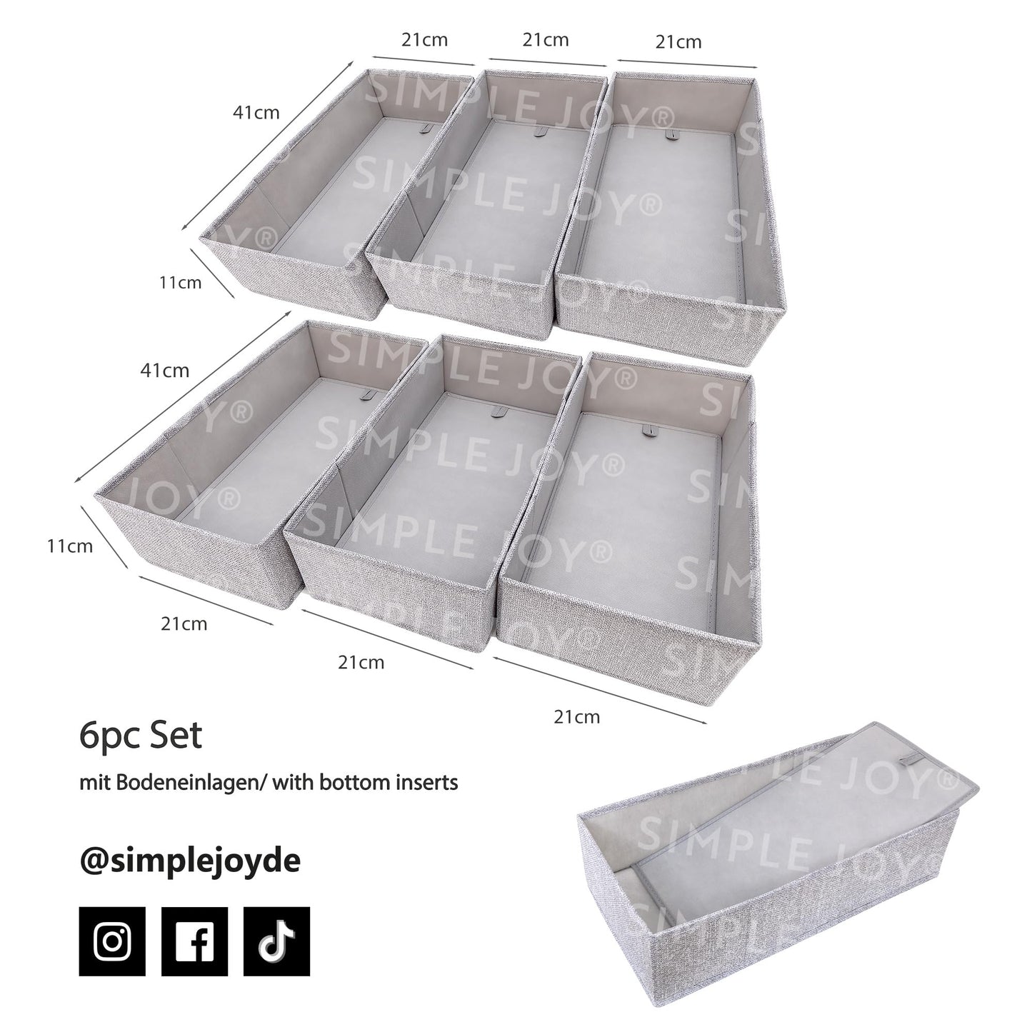 SIMPLE JOY® HEMNES DOUBLE FileFolding Box for IKEA HEMNES 160cm Double Dresser; Certified free of harmful substances, THE ORIGINAL; precise fit; Drawer organization system secure for baby clothing, changing needs; 6-piece set