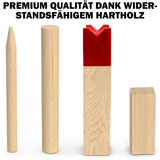 Kubb Viking Game made of premium quality wood - Solid wood construction - Comes with a convenient carrying bag - Outdoor chess game - Wooden game for kids and adults of all ages, 2-12 players