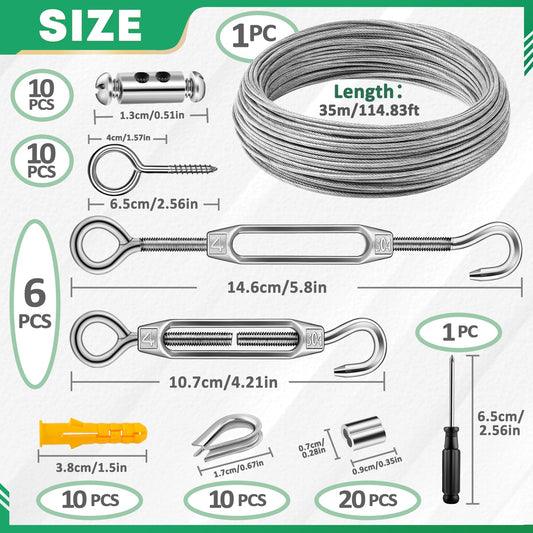 TicKiddos 2mm steel cable, wire rope 35M for home & garden wire fence kit, 304 stainless steel wire rope for climbing plant support system, tent rope, clothesline, hanging lights, picture display, sun sail.