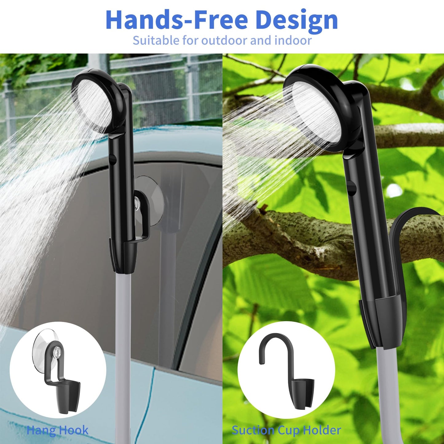 YAOBLUESEA Camping Shower with Pump, Portable Camping Shower Set with 4000mAh Rechargeable Battery & 1.8m Hose, Digital Screen Portable Camping Shower for Garden Camping Car Washing Pet Bathing