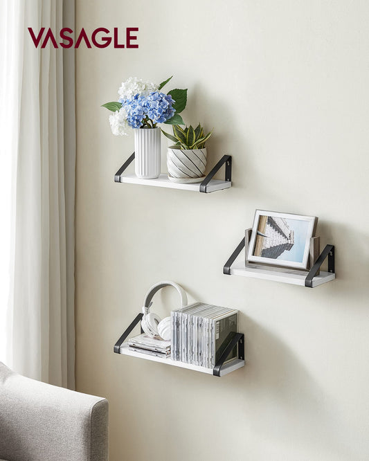 VASAGLE Wall Shelf, Floating Shelf, Set of 3, Shelf Board, 2 Mounting Options, 30/35/40 cm, for Living Room, Kitchen, Home Office, Bathroom, White-Matte Black LWS033B14