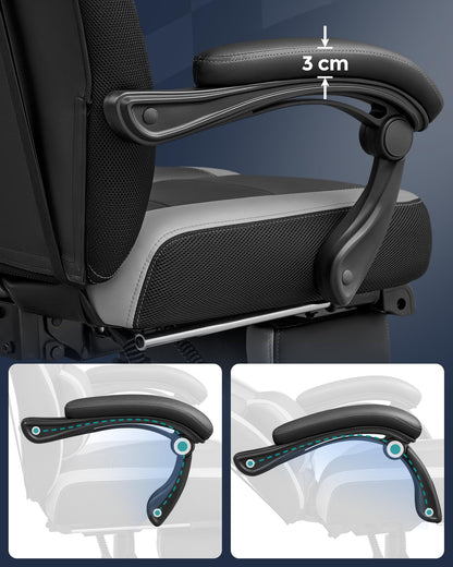 SONGMICS Gaming Chair, Office Chair with Footrest, Desk Chair, ergonomic design, adjustable headrest, lumbar support, up to 150 kg capacity, black-grey OBG77BGG
