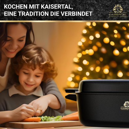 KAISERTAL cast iron roaster with lid ovenproof - 28cm stew pot with lid | Ovenproof, induction, indoor & outdoor | 7kg cast iron pot 6L - Cast Iron Pot for roasters & stew pots