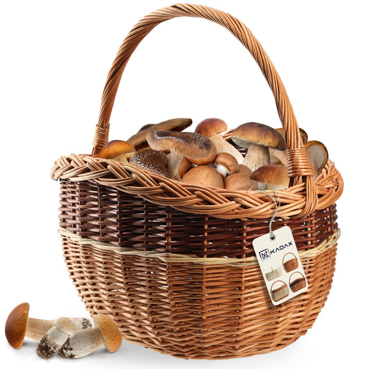 KADAX wicker basket for mushrooms, oval basket for shopping, sturdy picnic basket with handle, bottle basket, basket for the garden, carry basket (mix, 43x30x43cm)