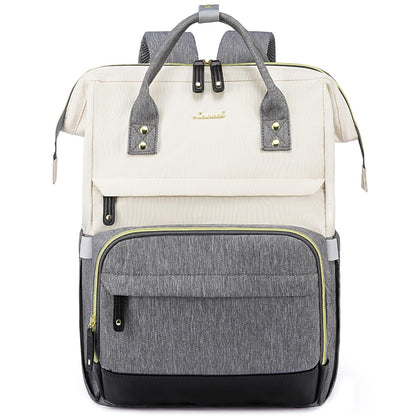 LOVEVOOK laptop backpack for women with 15.6 inch laptop compartment, suitable for girls, teenagers, and college students. This waterproof backpack is perfect for school, travel, university, business, and work in beige and gray.