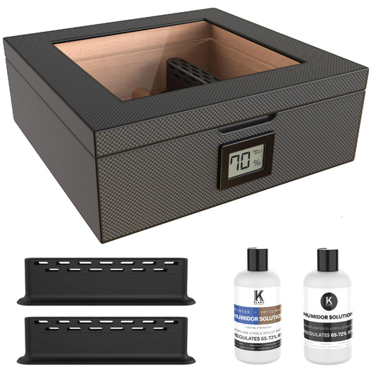 CASE ELEGANCE MAG Desktop-Humidor, simple humidification system, precise digital hygrometer, carbon fiber, magnetic seal, for 20-30 cigars
