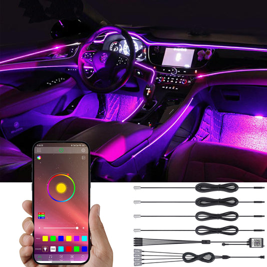 TABEN Car Interior Decoration Atmosphere Light APP Control + Brighter Footwell Car Interior Lighting Kit with 64 colors, waterproof, Car Atmosphere Neon Light Strip for Car 1W DC 12V 5m