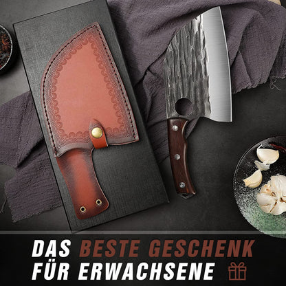 SMITH CHU cleaver Serbian butcher knife hand-forged chef knife kitchen knife meat cleaver sharp boning knife with leather sheath full tang outdoor for BBQ camping