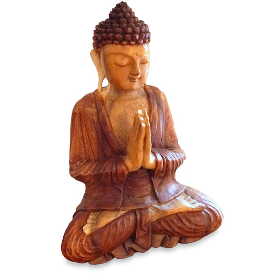 livasia Buddha figure made of wood 30cm high - Balinese craftsmanship - Buddha decoration figures made of Suar wood, unique light-dark contrast, traditional handcrafted, each piece a unique piece