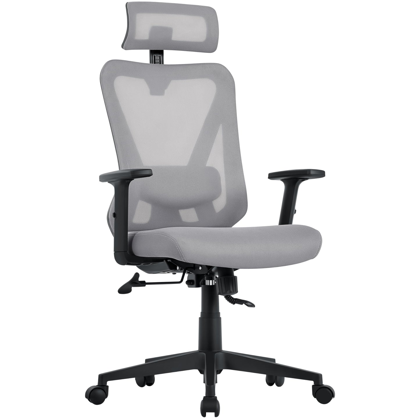 Yaheetech Office Chair Ergonomic, Desk Chair with Adjustable Headrest, Armrests, Lumbar Support, Lockable Height-adjustable Swivel Chair with 90°-130° Reclining Function Light Gray