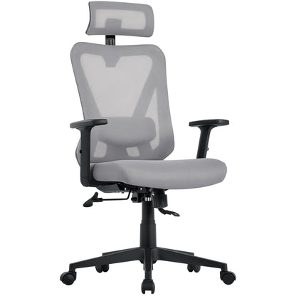 Yaheetech Office Chair Ergonomic, Desk Chair with Adjustable Headrest, Armrests, Lumbar Support, Lockable Height-adjustable Swivel Chair with 90°-130° Reclining Function Light Gray