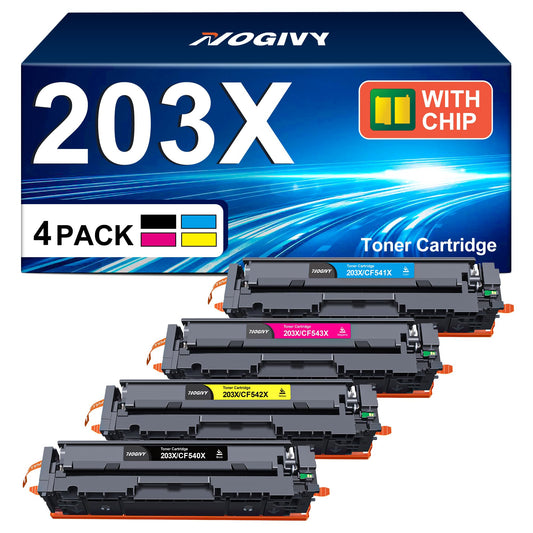 NOGIVY 203X 203A Toner Compatible for HP 203X 203A CF540X for Color Laserjet Pro MFP M281fdw M281fdn M280nw M281cdw M254dw M254nw M254dn CF541X CF542X CF543X (Black Cyan Yellow Magenta, 4-Pack)