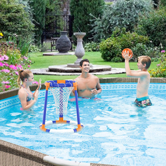 FOSUBOO Pool Toy for Adults Kids Water Games Floating Basketball Hoop Water Toy Basketball Hoop Pool Accessory Fun (2X Basketballs)