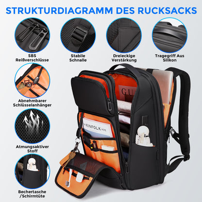 FENRUIEN Expandable Laptop Backpack Business Backpack Men Laptop Bag 17 Inch for Men and Women Girls Teenagers with Laptop Compartment USB Charging Port Backpack