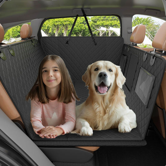 W&H Dog Blanket Car Back Seat with Hard Bottom, Universal Dog Seat Cover for Car Back Seat with Sturdy Honeycomb Plates & Widened Side Wings, Waterproof Scratch-Resistant Dog Car Seat Back Seat
