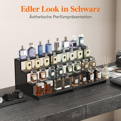 Lifewit Black multifunctional tiered display shelf for colognes, figurines, skincare, collectibles, for makeup room, living room, bedroom, bathroom, 30.5cm, 3 Pack