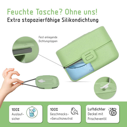 BJORKI® Bento Box for Kids with FREE name sticker - Leak-proof lunchbox with compartments - Sustainable lunchbox for kindergarten & school - The snack box for on the go. (Pastel Green)