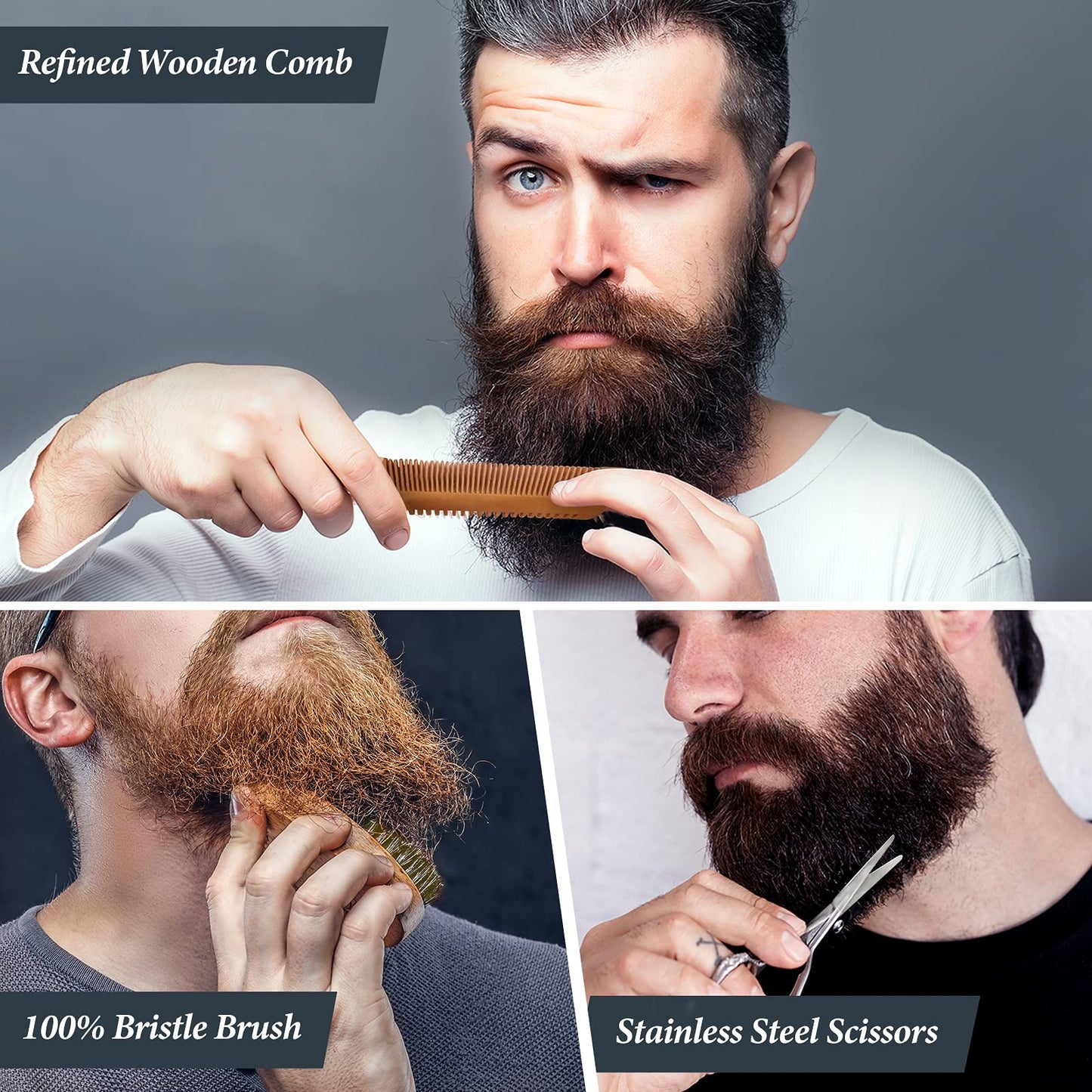 Beard grooming set for men, Oukzon 10 in 1 Premium Beard Gifts for Men - 60ML Beard Shampoo, 60ML Beard Conditioner, Beard Oil, Beard Balm, Beard Comb, Beard Brush, Beard Scissors, Beard Stencils, Travel Bag.