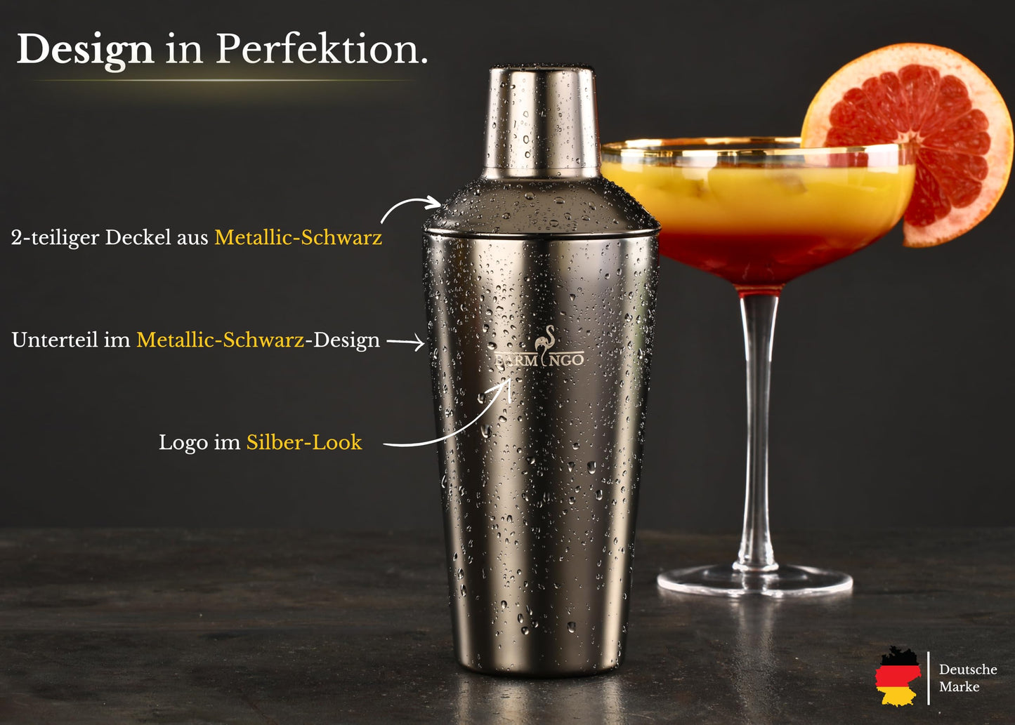 BARMINGO® Stainless Steel Cocktail Set 11 pieces - 700 ml Cocktail Shaker Set with stand and bar accessories, cocktail shaker set | Bartender Set | Cocktail Mix Set | Bar Set | Gift Set | Black