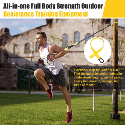 COFOF Suspension Trainer - Professional sports kit for full body training, with large handles, door anchor attachment, carrying bag, and exercise guide for home gym.