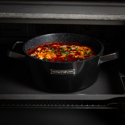 Royalty Line 17 Piece Pot Set in Black - Pot set suitable for induction - Pot and pan set with non-stick coating - Aluminum pan set with heat-resistant silicone handles - Pot set with lids