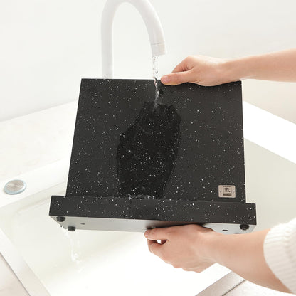 Zayiko Magnetic Knife Block without Knives - Wood in Marble Look - Kitchen Organizer with Dual Magnetic Strips with Non-Slip Feet - for up to 12 Knives - Magnetic Knife Holder without Knives