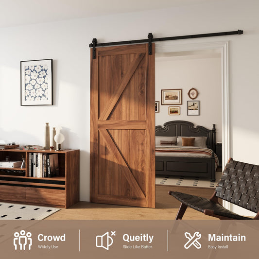 WINSOON Sliding Door Hardware Kit, 183CM Sliding Door System Track for Single Wooden Door for Interior Doors and Wall Cabinets Smooth and Quiet J-Shape, Door not included