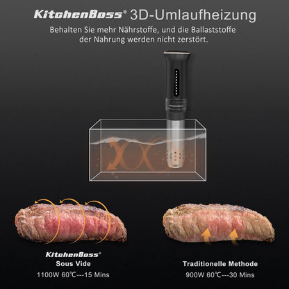 KitchenBoss Sous Vide Cooker Stick Precision Cooker: G300T Temperature Setting IPX7 Waterproof LED Touch Display Immersion Circulator 3D Circulation with Timer