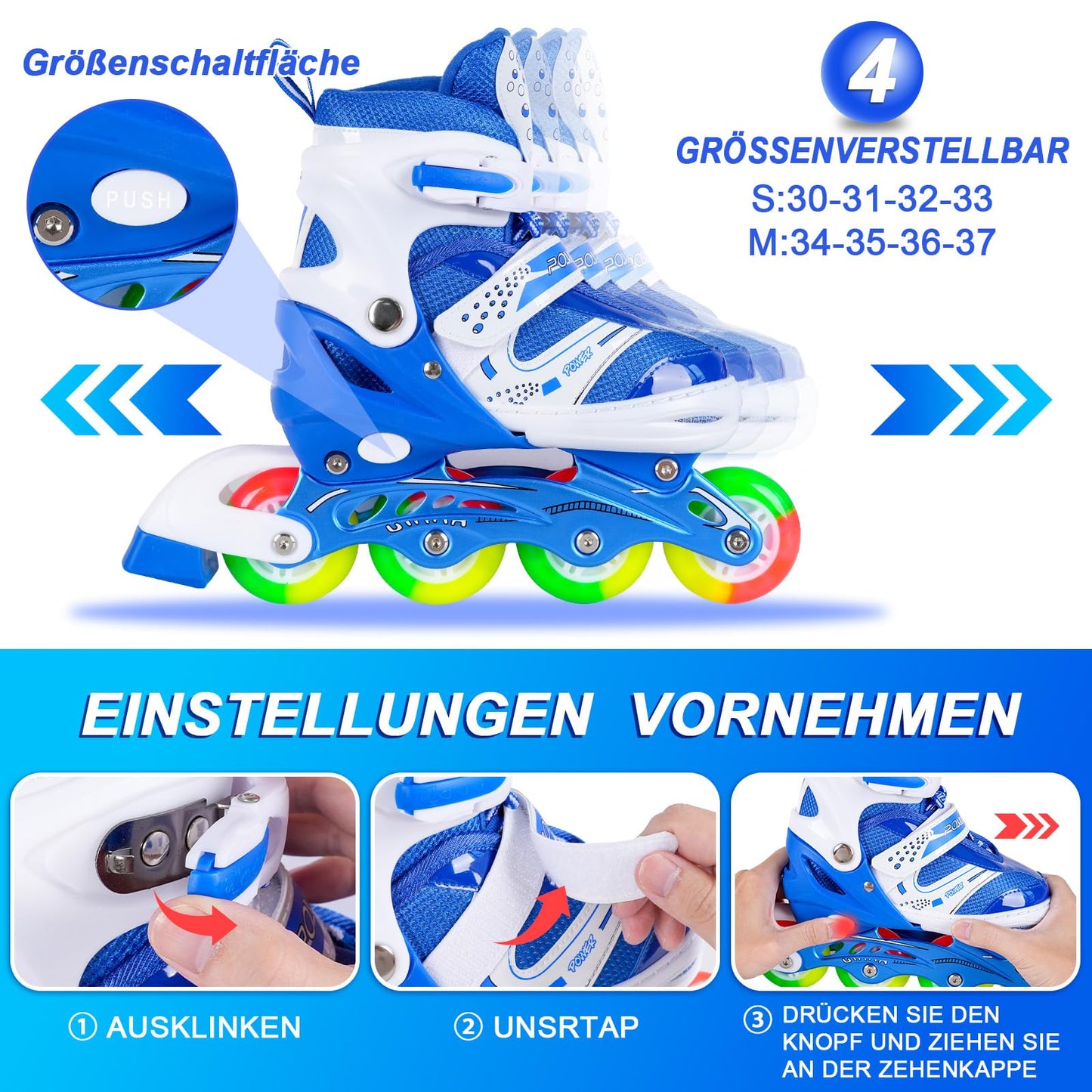 JIFAR Inline Skates for Kids, Adjustable Light-Up Inline Skates for Women and Men 30-33 34-37, Inline Skates for Girls Boys Roller Skates Children Size Adjustable