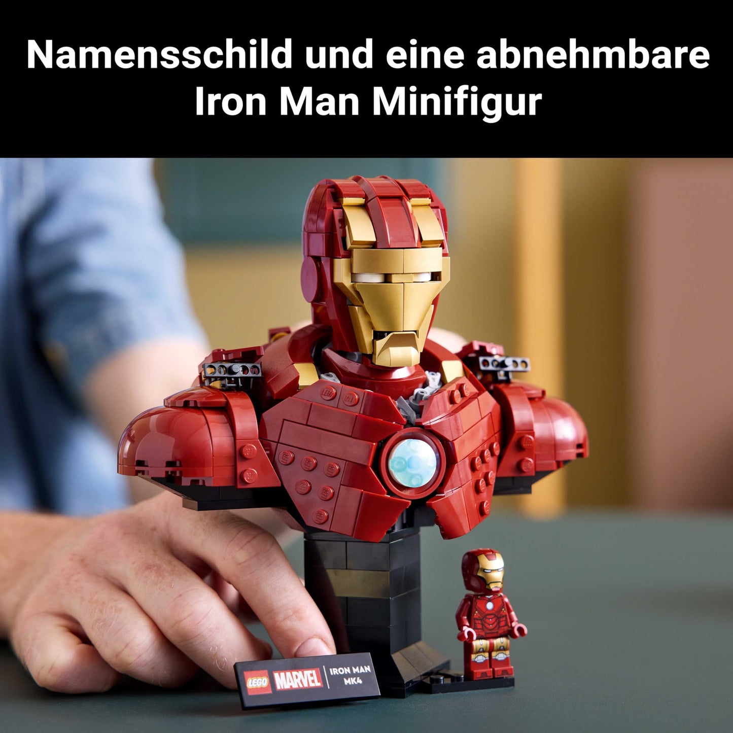 LEGO | Marvel Iron Man MK4 Bust - Adult building set for display including Tony Stark minifigure, with retractable cannons and a swiveling head - Collectible & gift idea for fans - 76327