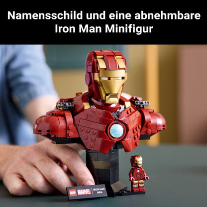 LEGO | Marvel Iron Man MK4 Bust - Adult building set for display including Tony Stark minifigure, with retractable cannons and a swiveling head - Collectible & gift idea for fans - 76327
