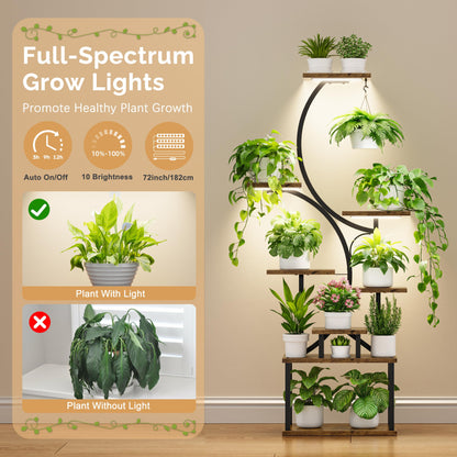 BACEKOLL Plant Stand with Grow Light - 8 Tier Flower Stand 157cm Metal Wood Plant Shelf - Indoor & Outdoor Flower Steps - Decorative Black Flower Rack for Indoor Garden Balcony