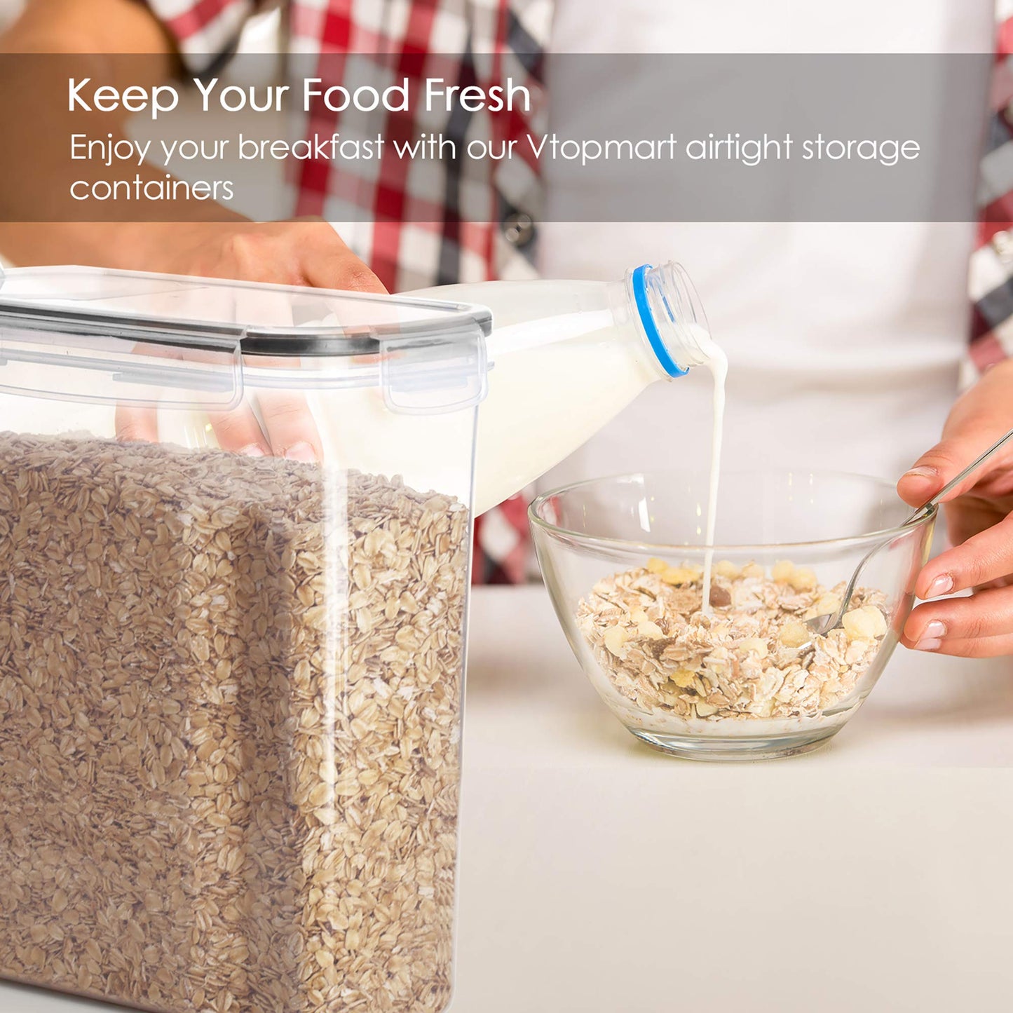 Vtopmart 2.5L Storage Container Set, Cereal Dispenser & Food Storage Containers, BPA free Plastic Storage Containers airtight, Set with 6+24 Labels for cereals, flour, sugar, etc. (Black)