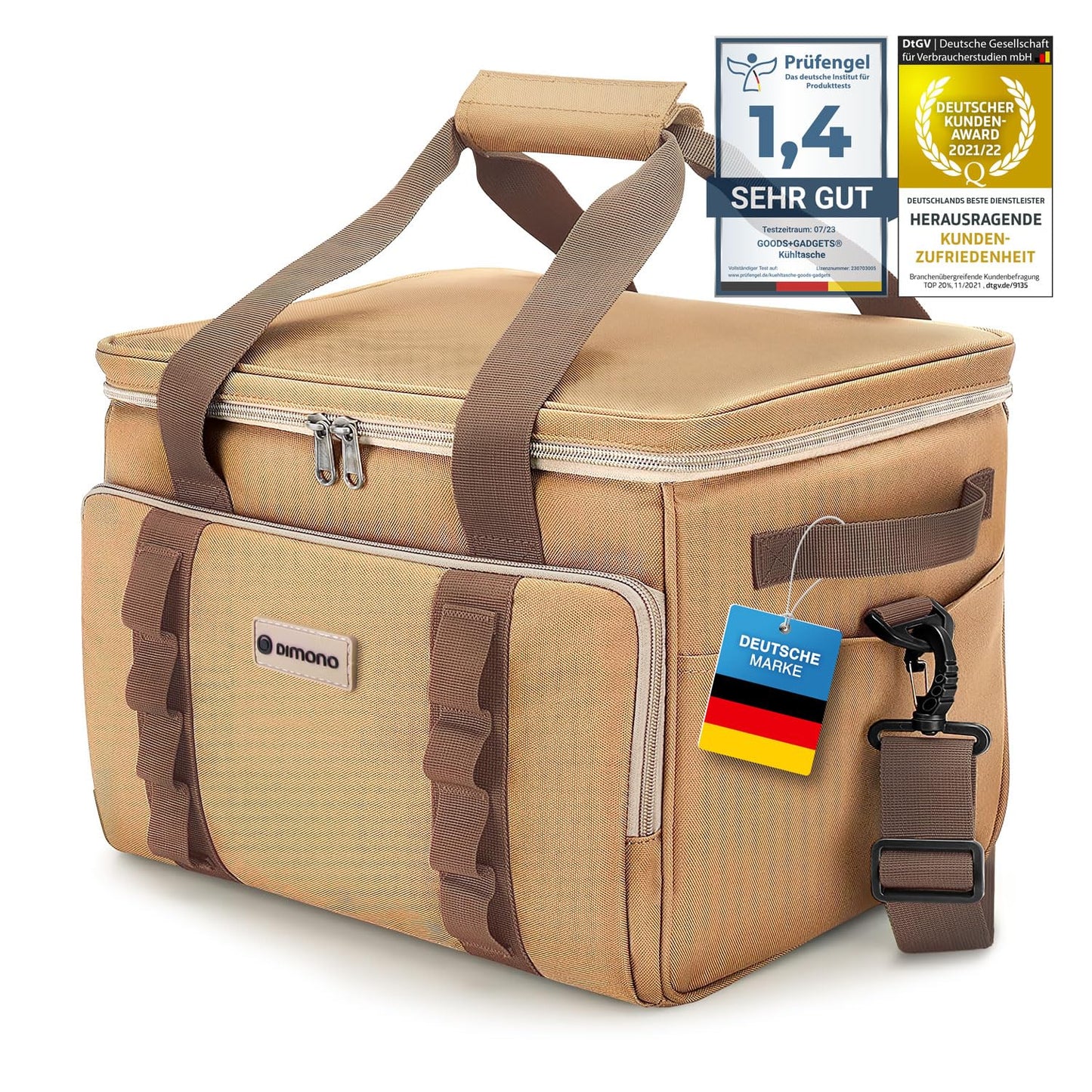 Large 25 liter insulated cooler bag XL ice bag picnic bag for camping travelling vacation (25 liters, brown)